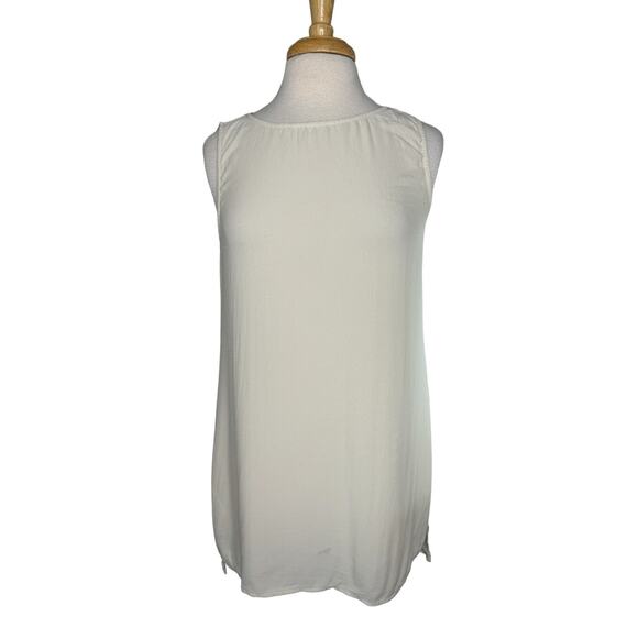 EILEEN FISHER System Silk Georgette Crepe Bateau Neck Shell Ivory Small #F5GC - Picture 1 of 8